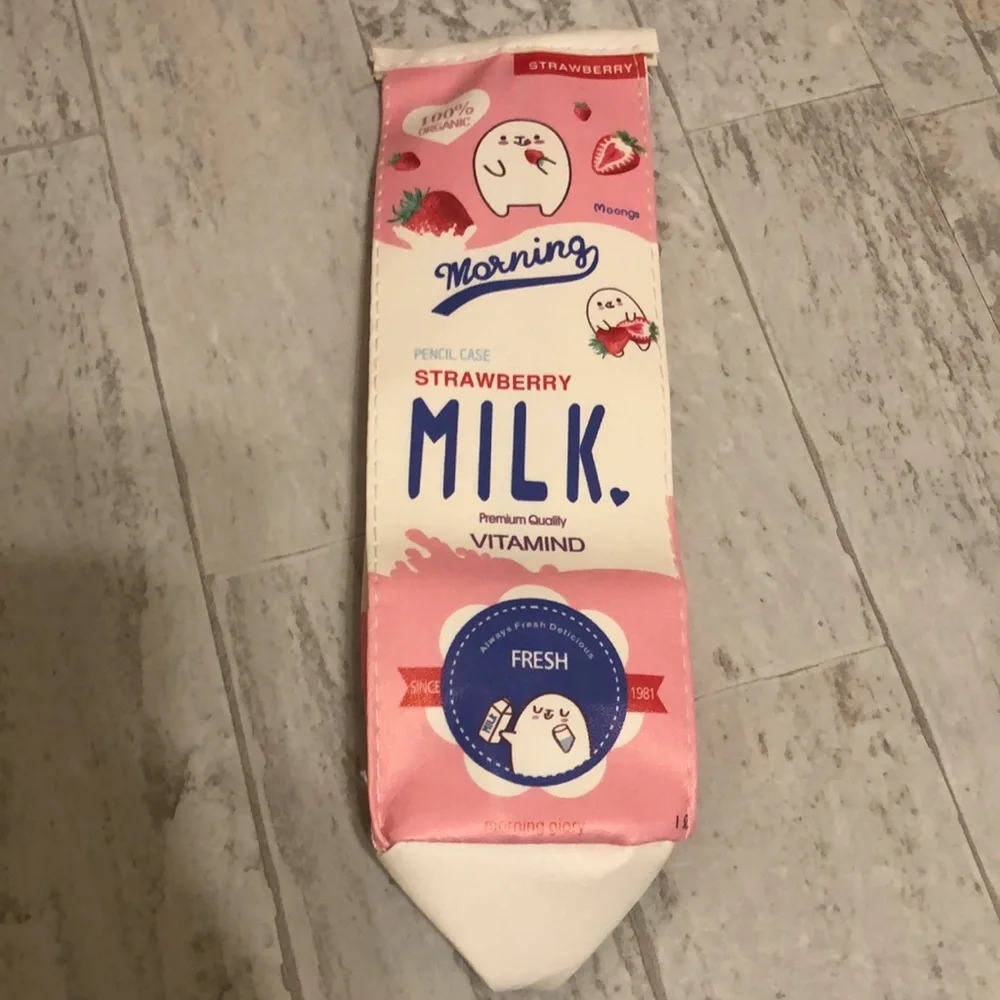 Cute Kawaii Strawberry Milk School Travel Pencil Case Pouch